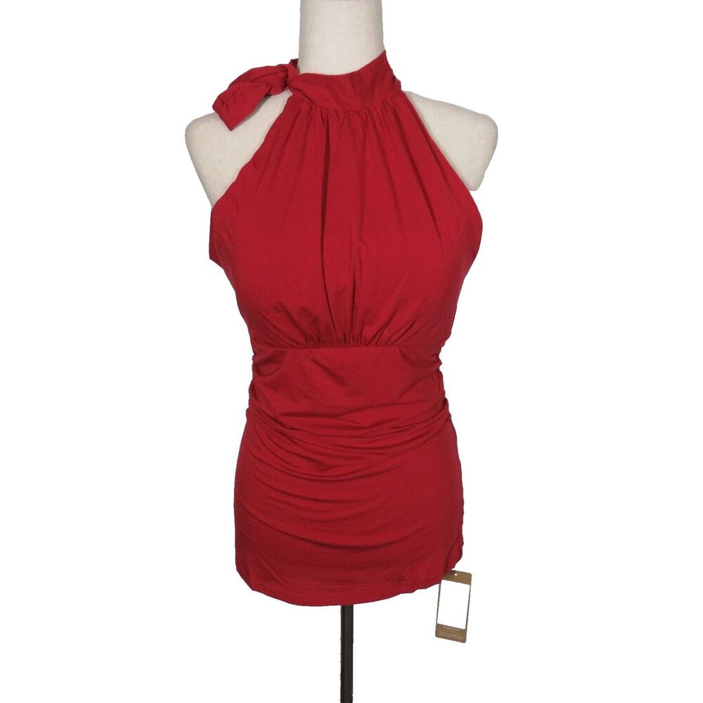 OGL Red Soft Stretchy Tie Neck Ruched Padded Brami Top Size XL - Picture 6 of 8